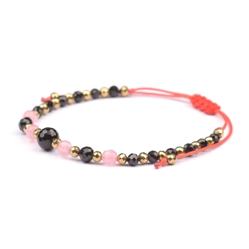 Bransoletka celebrytka czarny TURMALIN Kwarc Różowy HEMATYT ochrona miłość